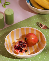 Hand-Painted Yellow Striped Ceramic Bowl