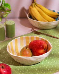 Hand-Painted Yellow Striped Ceramic Bowl