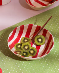 Hand-Painted Red Striped Ceramic Bowl