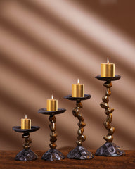 Rustic Stone & Metal Candle Holder Set