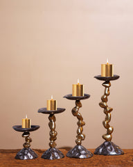 Rustic Stone & Metal Candle Holder Set