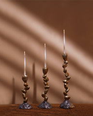 Sculptural Gold Metal Candle Holder Set