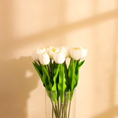 Artificial Tulip Flower Sticks (5 Sticks, 50 cm, White)