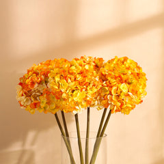 Artificial Hydrangea Flower Sticks (3 Sticks, 50 cm, Yellow)