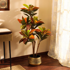 Artificial Croton Plant in Black Pot (120 cm)