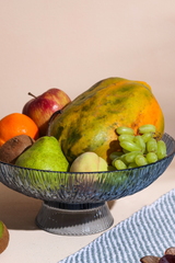 Smokey Grey Ribbed Glass Fruit Bowl