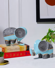 Spiral Head Elephant Sculpture Set Blue