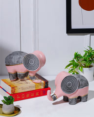 Spiral Head Elephant Sculpture Set Pink