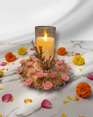 Pink Rose & Gold Filigree Artificial Candle Holder