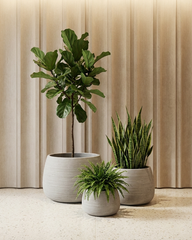 Neon Textured Fiberglass Planter – Soft Grey Ribbed Finish
