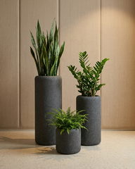 Daisy Fiberglass Round Planter – Granite | Minimal Cylindrical Design