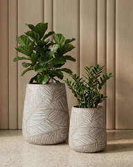 Leaf Fiberglass Planter – Grey Beige Textured Finish