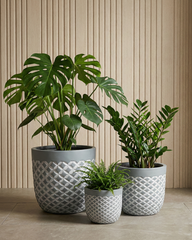 Vanila Fiberglass Round Planter – Textured Grey Finish