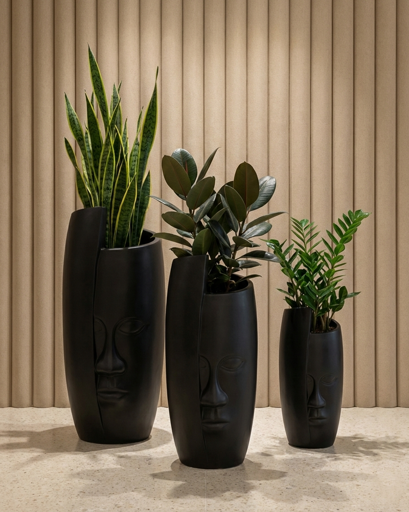 matte black indoor planter Face Fiberglass Planter in Matte Black for Modern Indoor & Outdoor Décor – Alamkari