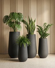 Flax Fiberglass Conical Planter – Grey | Modern Tapered Silhouette