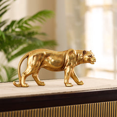 Decorative Golden Polyresin Leopard Figurine (Large)