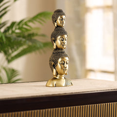 Ornate Golden Polyresin Buddha Heads Showpiece