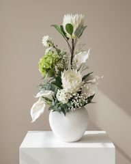 Elegant White Protea Dried Floral Arrangement With Pot