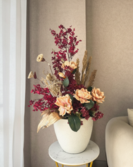 Crimson & Peach Dried Floral Arrangement With Pot
