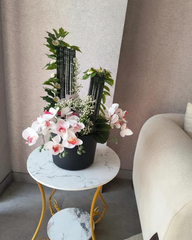 Pink Orchid & Bamboo Dried Floral Arrangement With Pot