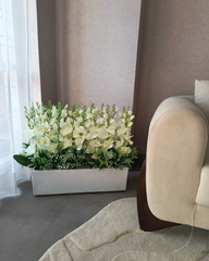 Wide White Dried Floral Trough Planter With Pot
