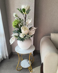 Elegant White Protea Dried Floral Arrangement With Pot