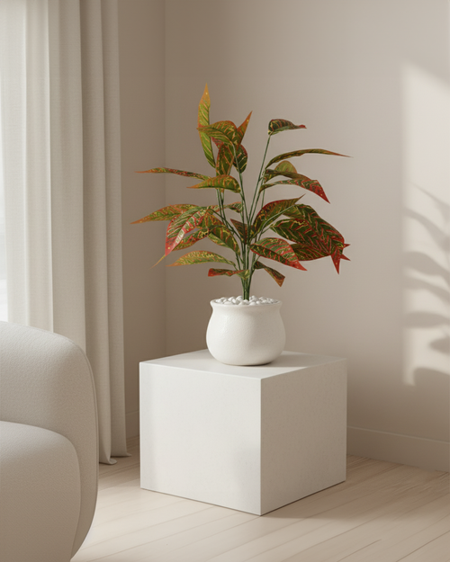 Artificial Croton Plant Yellow Vein 60cm (2ft)