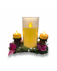 Rustic Floral Log Candle Holder
