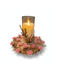 Pink Rose & Gold Filigree Artificial Candle Holder
