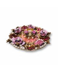 Mauve & Pink Rose Artificial Flower Pearl Tealight Holder