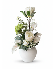Elegant White Protea Dried Floral Arrangement With Pot