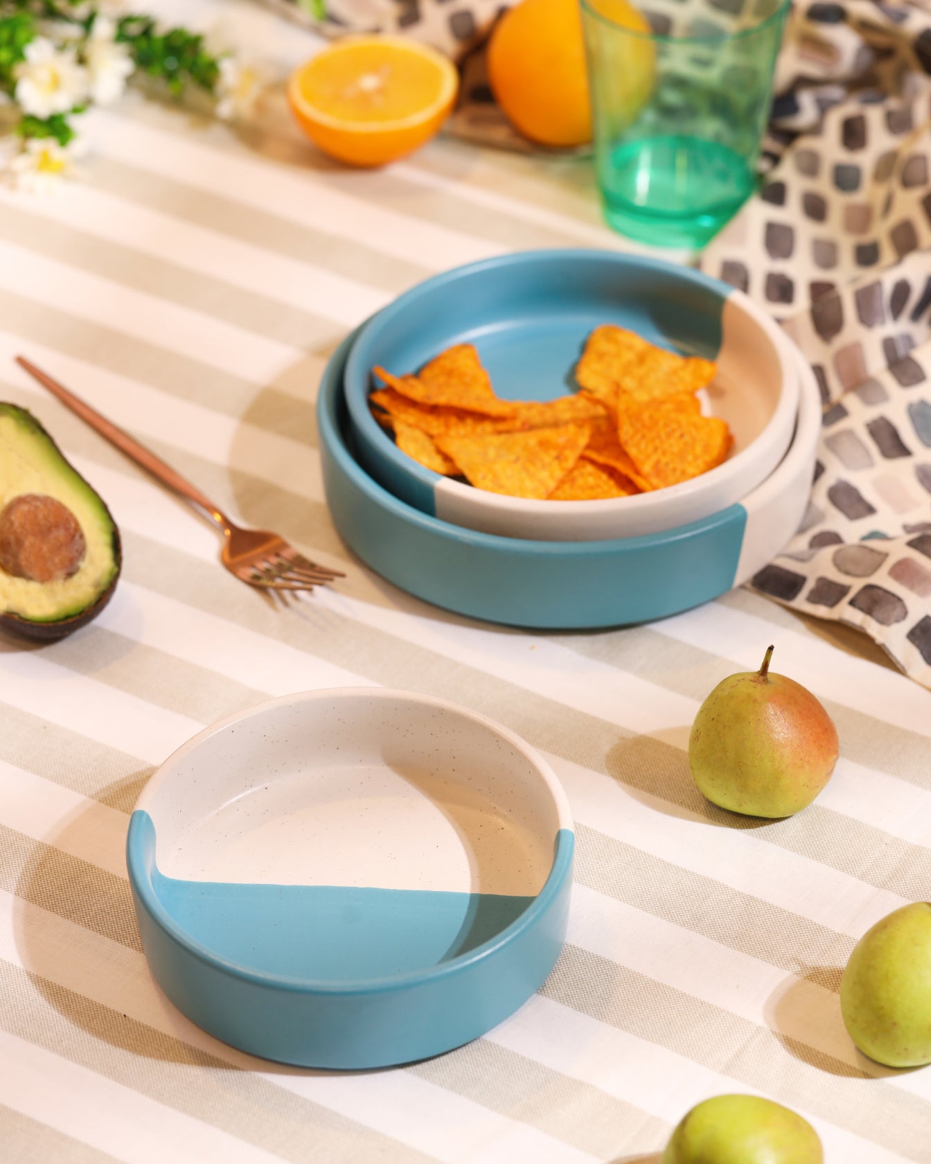 Alamkari India Ceramic Aqua Dip Ceramic Platter Set