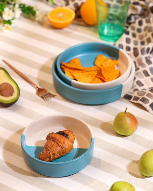 Alamkari India Ceramic Aqua Dip Ceramic Platter Set