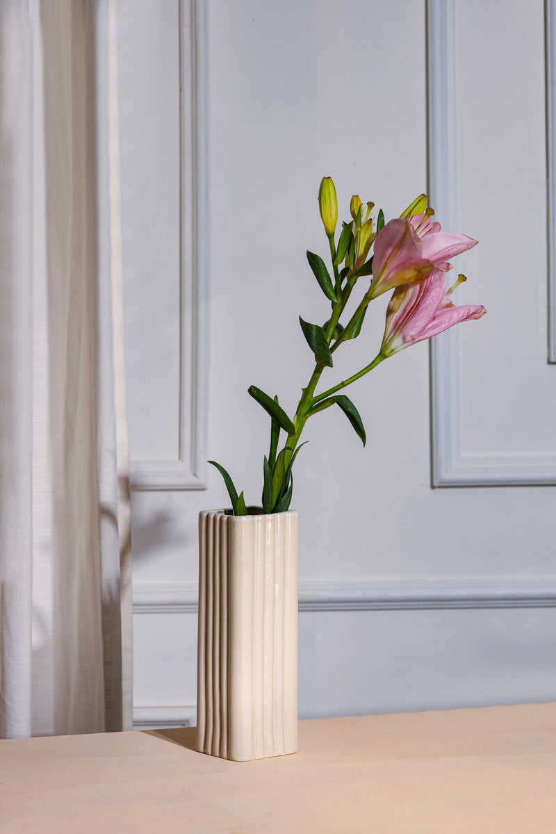 Alamkari India Ceramic / Beige Elevated straight Ceramic Vase