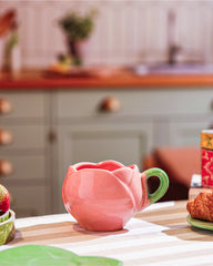 Alamkari India Ceramic Blooming Pink Tulip Cup and Saucer Set