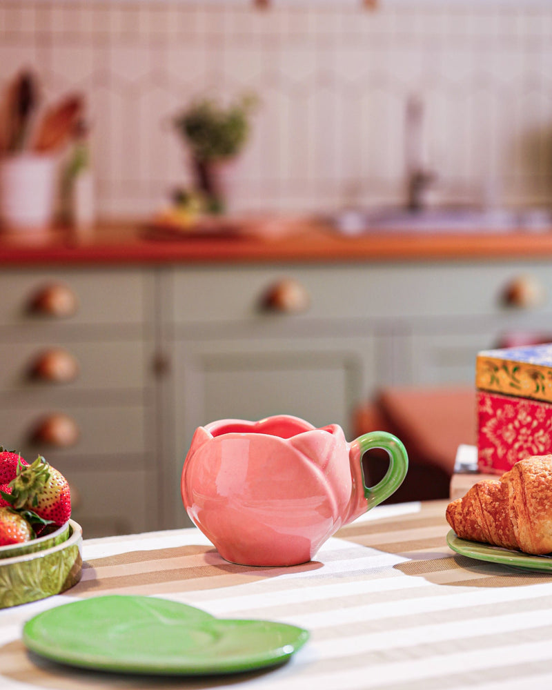 Alamkari India Ceramic Blooming Pink Tulip Cup and Saucer Set