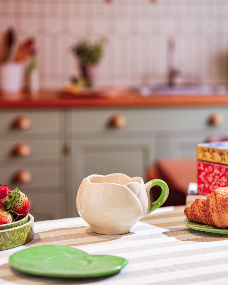 Alamkari India Ceramic Blooming White Tulip Cup and Saucer Set