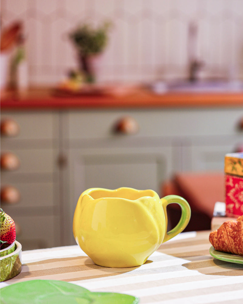 Alamkari India Ceramic Blooming Yellow Tulip Cup and Saucer Set