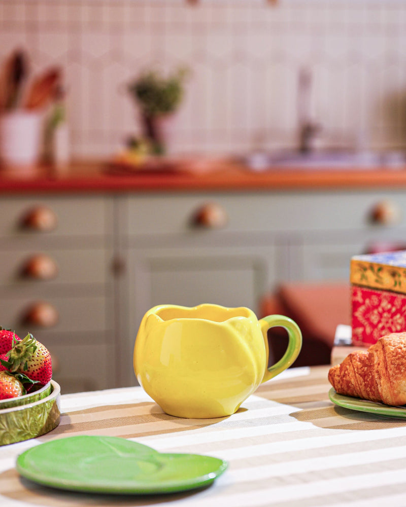 Alamkari India Ceramic Blooming Yellow Tulip Cup and Saucer Set