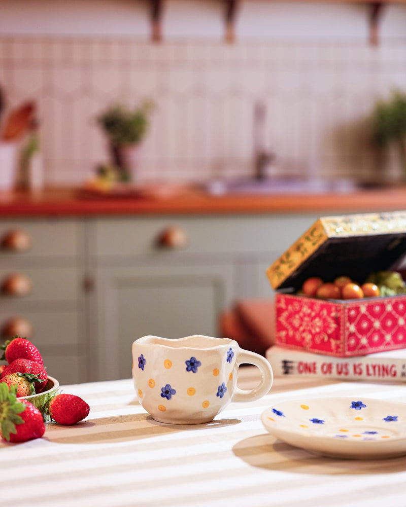 Alamkari India Ceramic Blue Floral Cup & Saucer Set