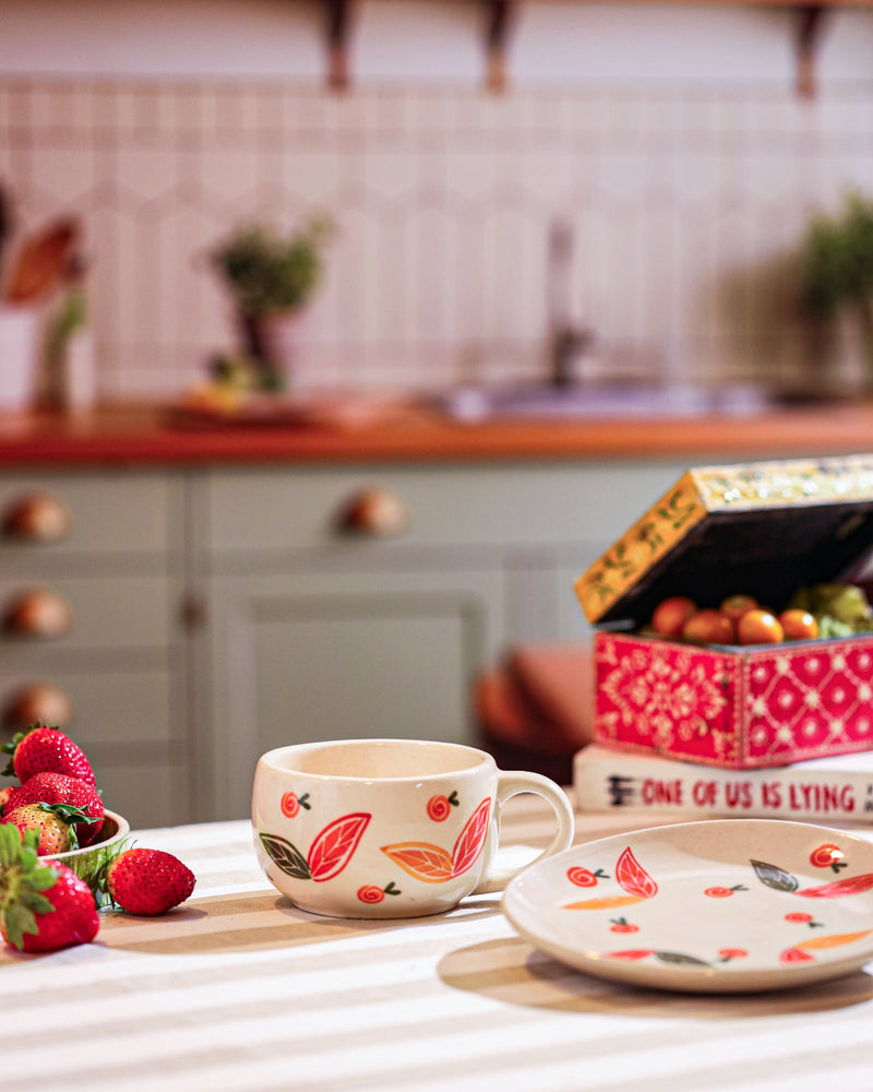 Alamkari India Ceramic Bluebell Cup and Saucer Set