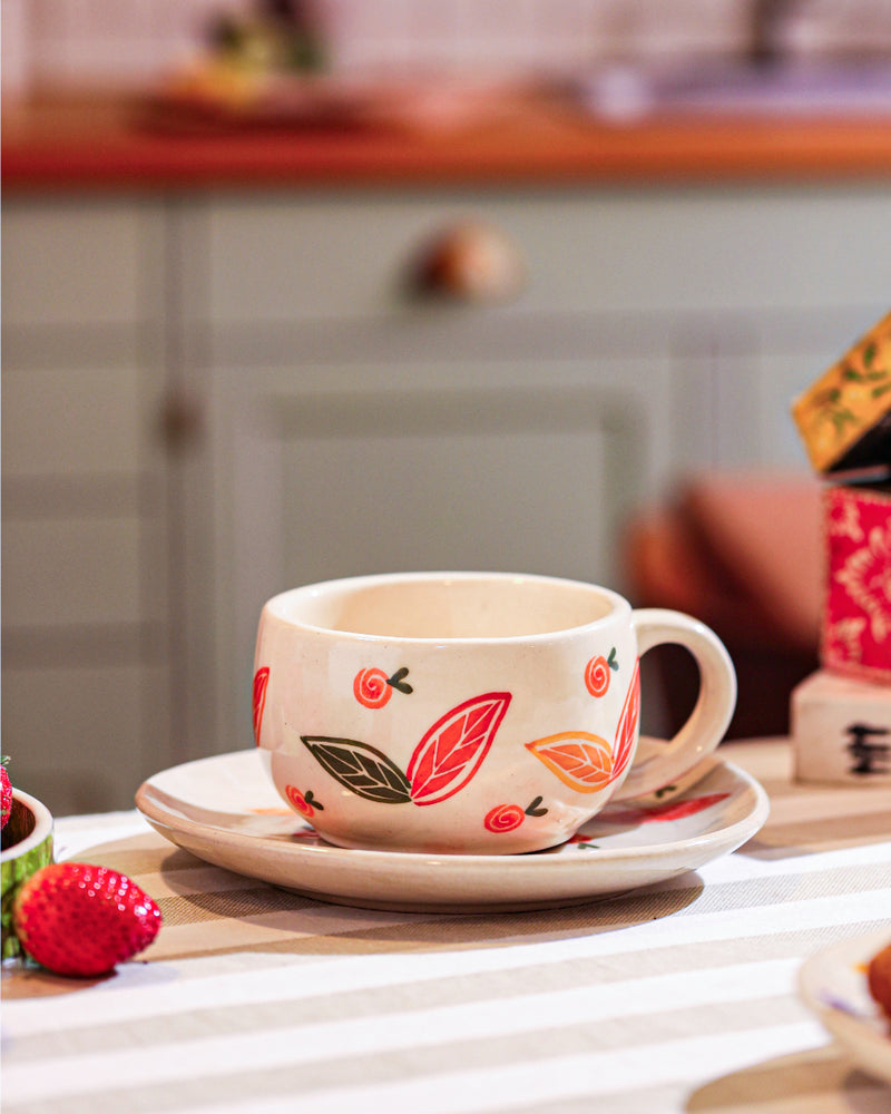 Alamkari India Ceramic Bluebell Cup and Saucer Set