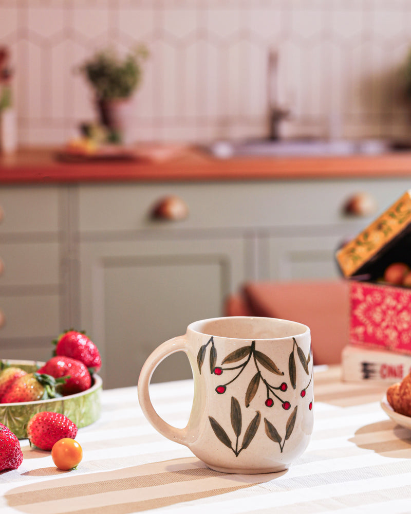 Alamkari India Ceramic Botanical Branch Ceramic Mug