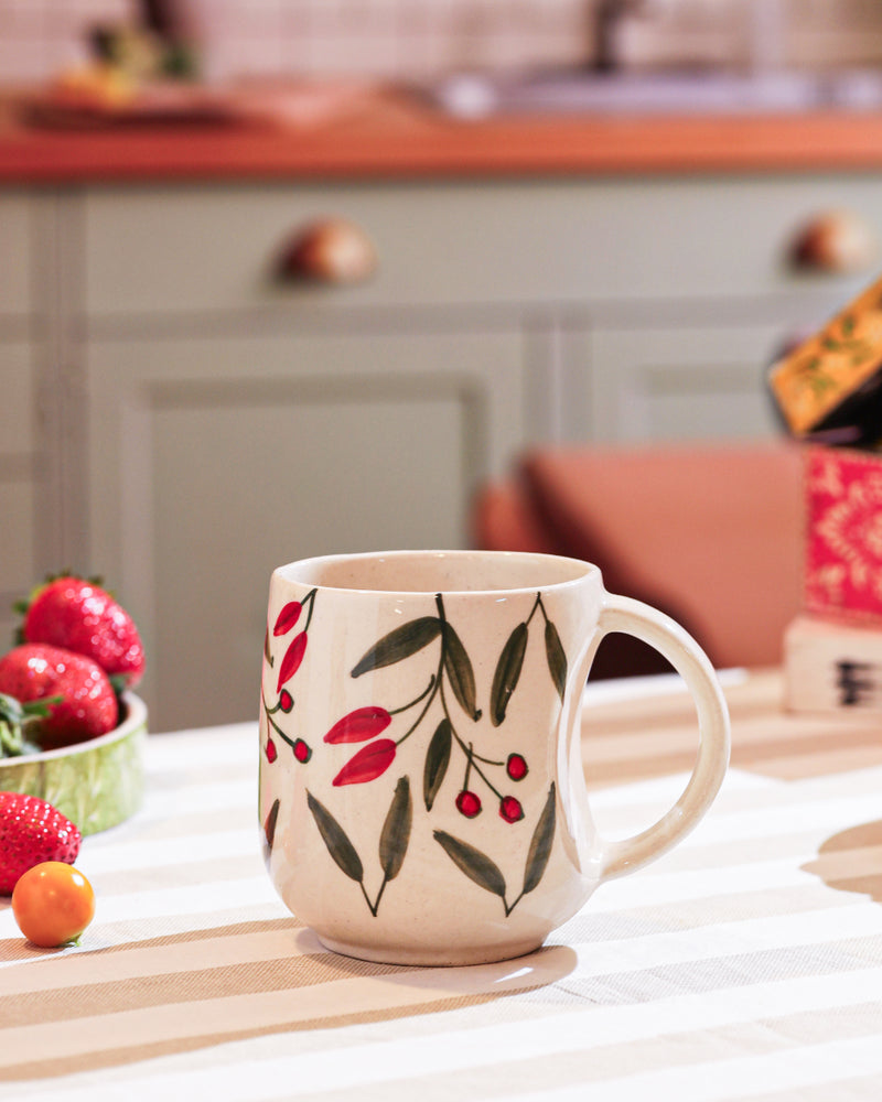 Alamkari India Ceramic Botanical Branch Ceramic Mug