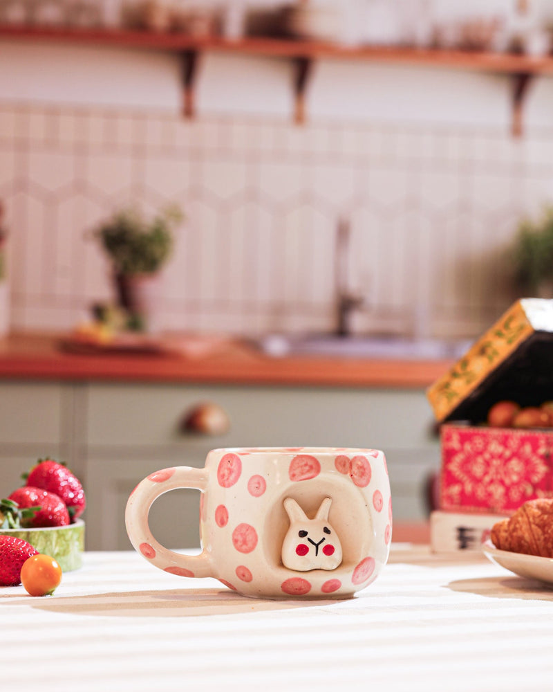 Alamkari India Ceramic Bunny Face Sculpted Mug