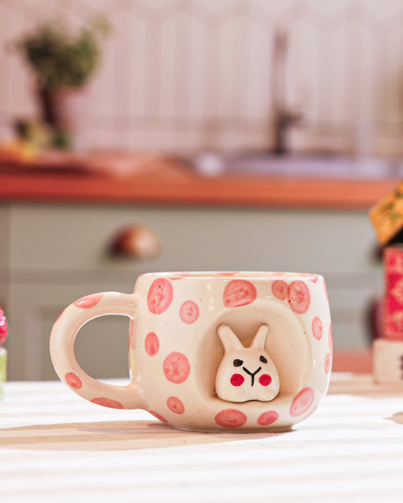 Alamkari India Ceramic Bunny Face Sculpted Mug