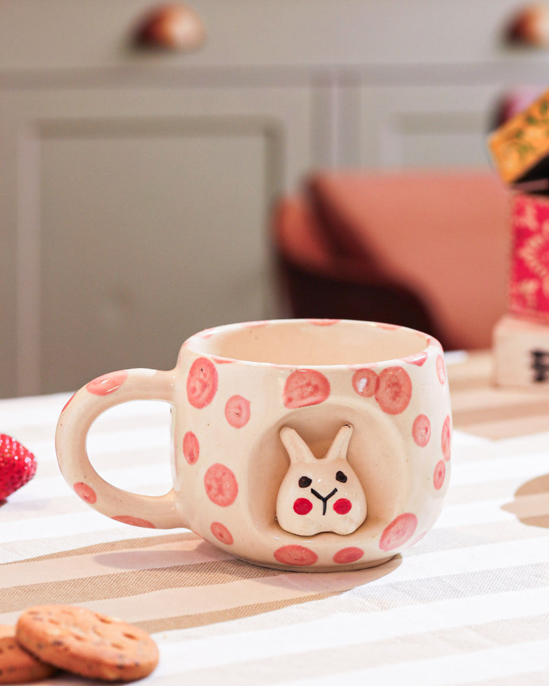 Alamkari India Ceramic Bunny Face Sculpted Mug