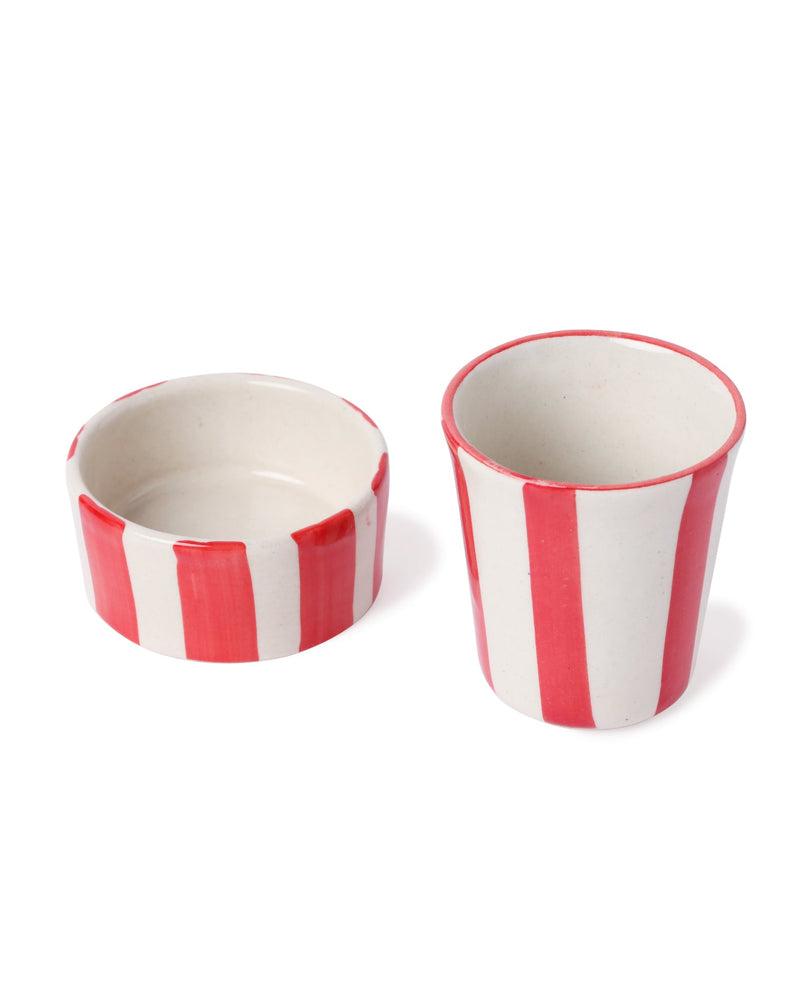 Alamkari India Ceramic Candy Stripe Ceramic Filter Coffee Cup & Saucer Set
