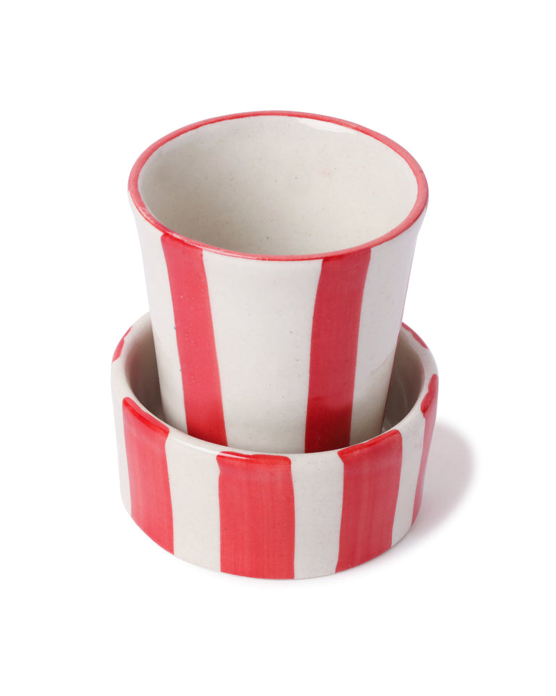Alamkari India Ceramic Candy Stripe Ceramic Filter Coffee Cup & Saucer Set