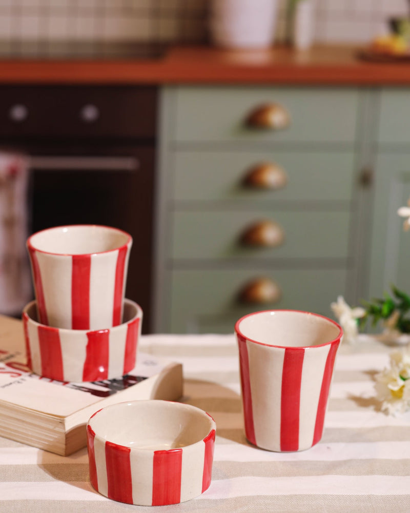 Alamkari India Ceramic Candy Stripe Ceramic Filter Coffee Cup & Saucer Set